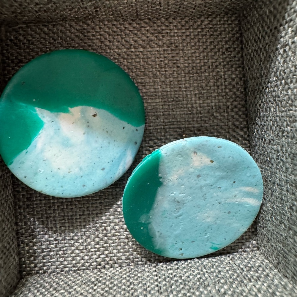 Elegant Teal and White Clay Studs